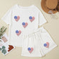 Sequin American Flag Heart Shape Waffle Knit Shorts Set