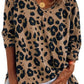 Leopard Split Joint V Neck Long Sleeve Tops