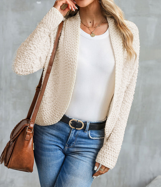Popcorn Knit Open Front Cardigan