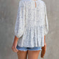 Retro Floral Printed 3/4 Puff Sleeve Blouse