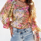 Smocked Floral Frilled Trim Square Neck Blouse