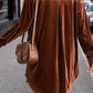 Plus Size V Neck Collared Pleated Back Rounded Hem Velvet Dress