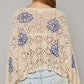 Flower Print Eyelet Drop Shoulder Sweater