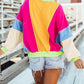 Colorblock Patchwork Exposed Stitching Oversize Top