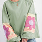 Flower Patchwork Raglan Sleeve Exposed Seam Oversized Top