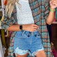 Plaid Long Sleeeve Side Split Distressed Hem Shirt