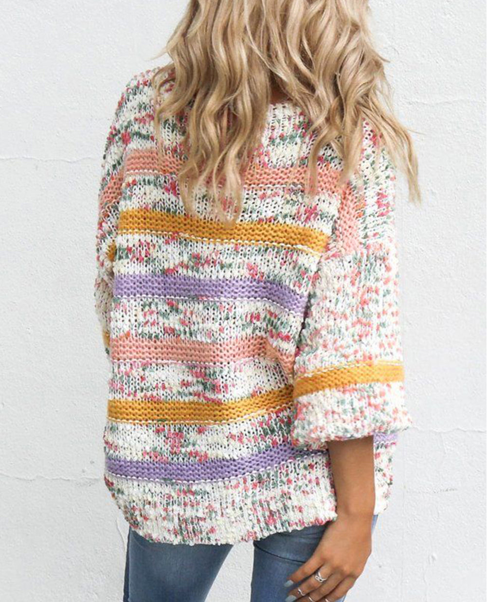 Colorblock Stripe Lantern Sleeve Sweater