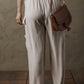 Linen Drawstring Waist Raw Edge Cargo Loose Pants