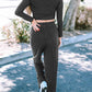 Corded Long Sleeve Top Wide Leg Pants Set