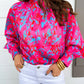 Printed Bubble Sleeve Mock Neck Blouse