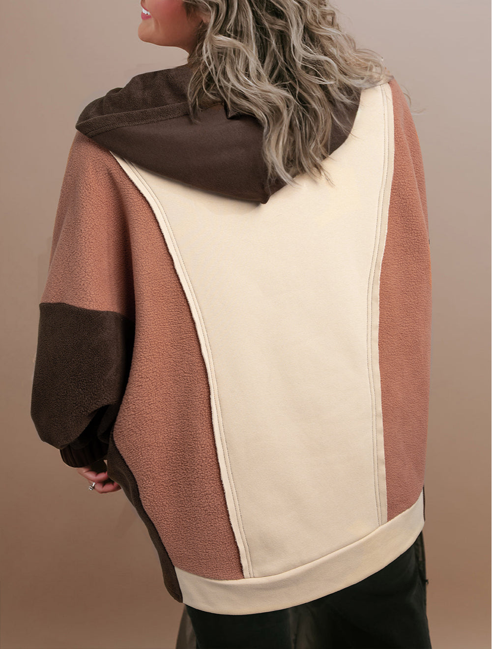 Exposed Seam Colorblock Plus Size Hoodie