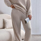 Plus Size Ribbed V Neck Pullover and Pants Set