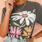 Daisy Print Mineral Wash Round Neck T Shirt