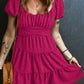 Swiss Dot Jacquard Puff Sleeve Crossover Tied Tiered Dress