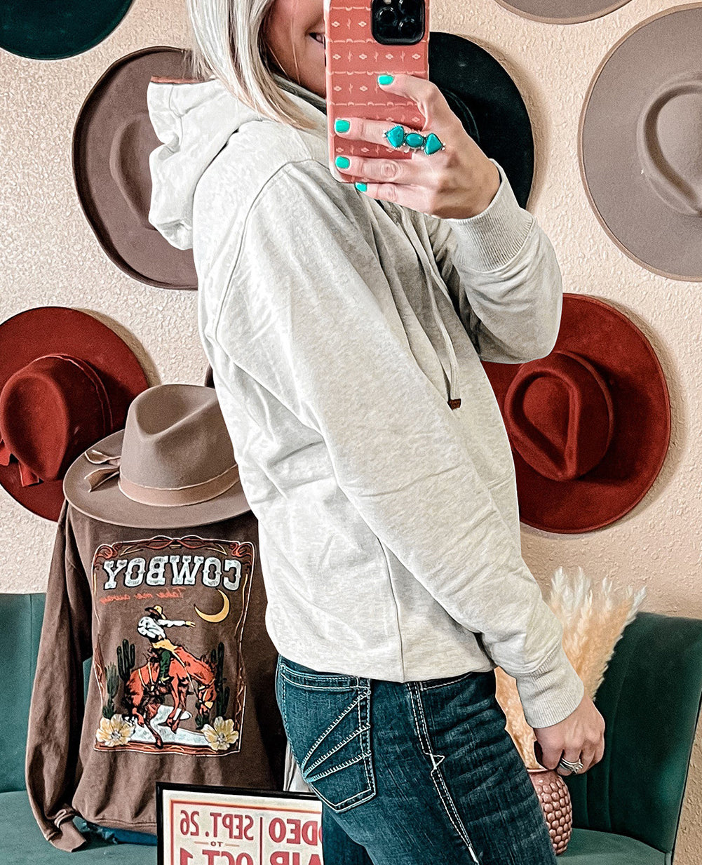 Drawstring Kangaroo Pocket Henley Hoodie