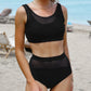 Black Black Mesh Splicing High Waist Bikini Set