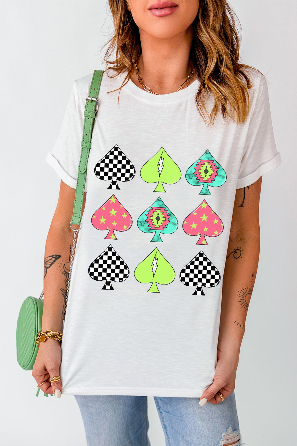 Western Spades Graphic Round Neck T Shirt