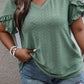 Petal Sleeve Jacquard V Neck Curvy Blouse