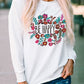Be Happy Floral Print Crewneck Long Sleeve Top