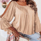 Lace Crochet Cut-Out Bracelet Sleeve Ruffle Blouse