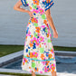 Ricrac Trim Flutter Sleeve Buttoned Floral Maxi Dress