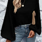 Lantern Sleeve Eyelets Textured Knit Sweater