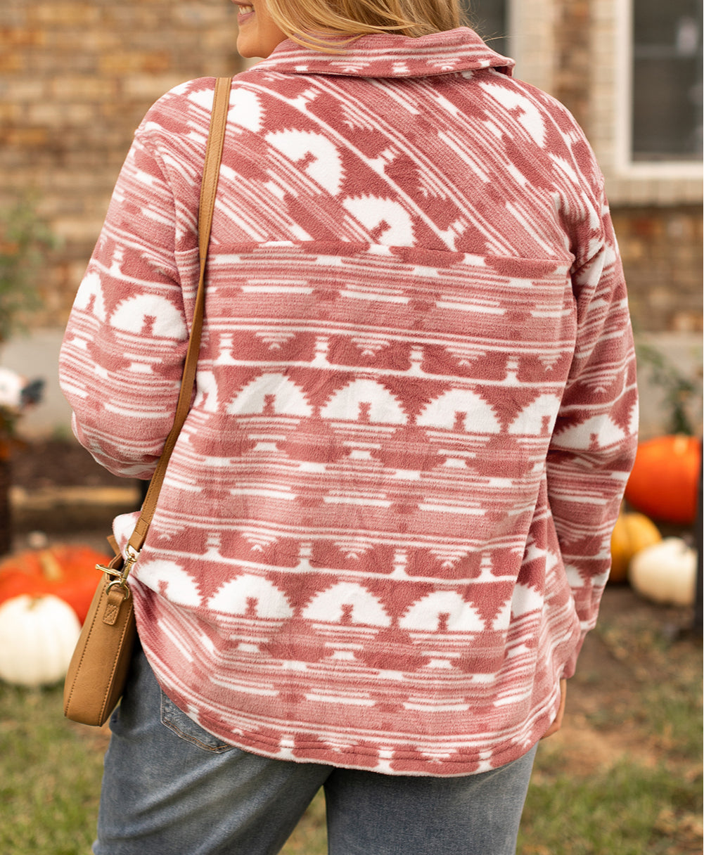 Plus Size Aztec Print Chest Pocket Shacket