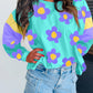 Floral Color Block Long Sleeve Loose Top