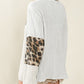 Leopard Patch Puff Sleeve Textured Blouse
