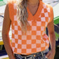 Checkered V Neck Knitted Sweater Vest