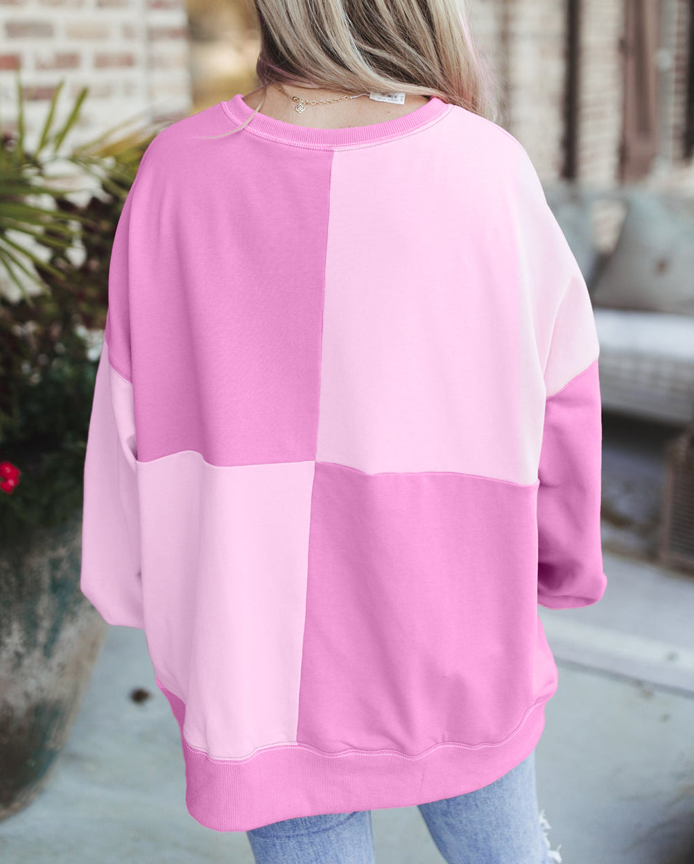 Colorblock Henley High Low Oversize Sweatshirt
