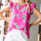 Tiger Pattern Flutter Sleeve Crew Neck Blouse