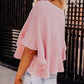 Pink Waffle Knit Ruffled Half Sleeve Blouse