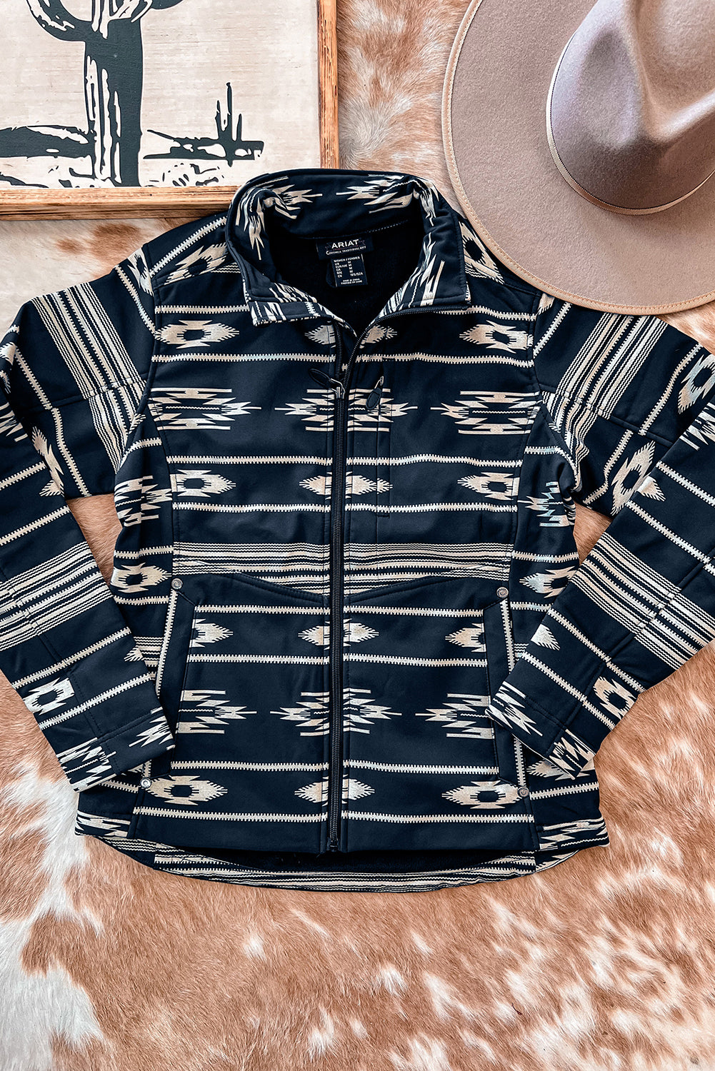 Western Aztec Print Zipped Jacket