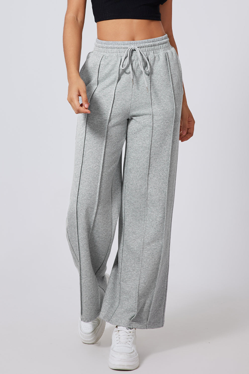 Seamed Drawstring High Waist Wide Leg Sweatpants