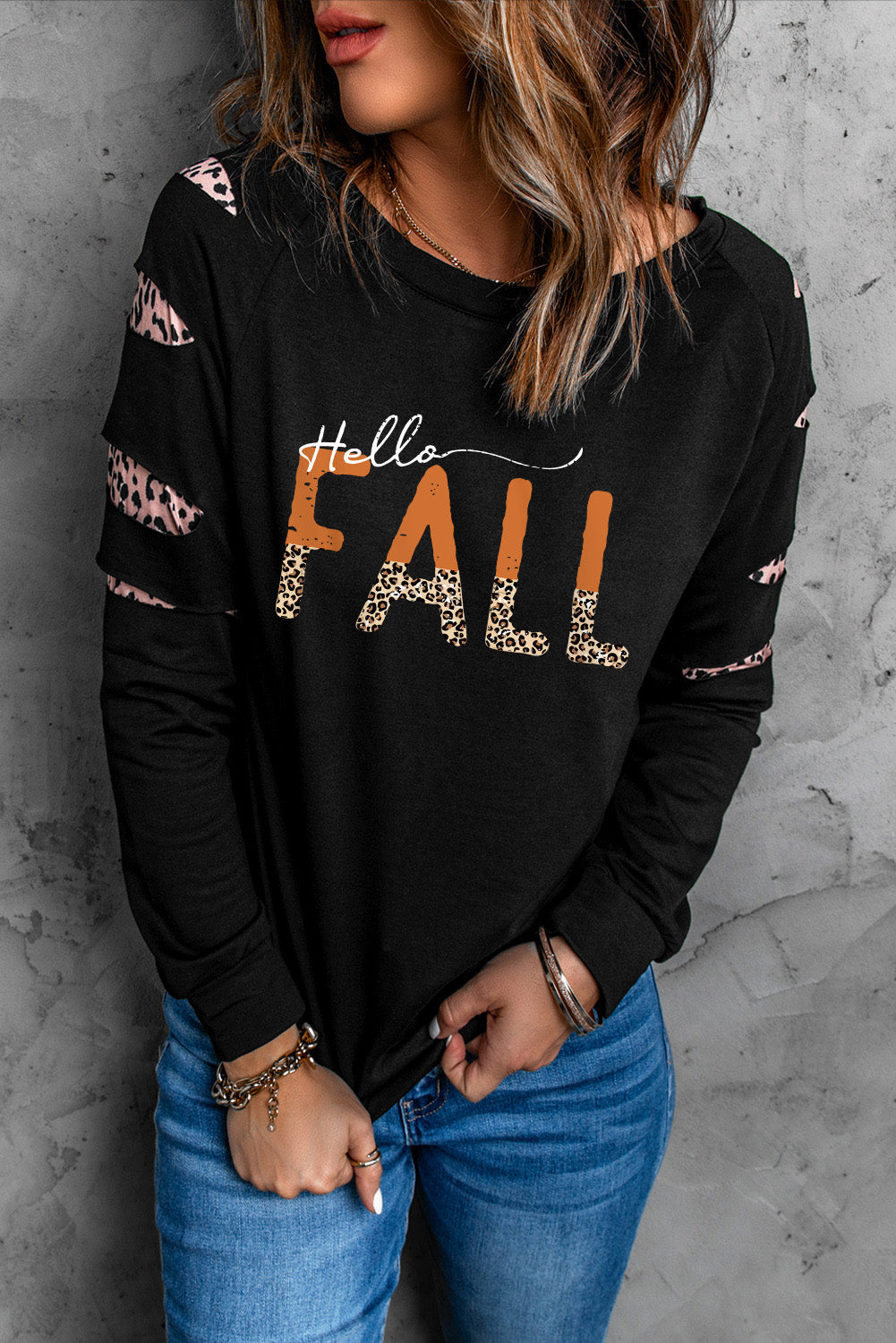 FALL Leopard Print Cut Out Long Sleeve Sweatshirt