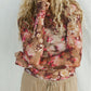 Floral Print Sheer Mesh Long Sleeve Top