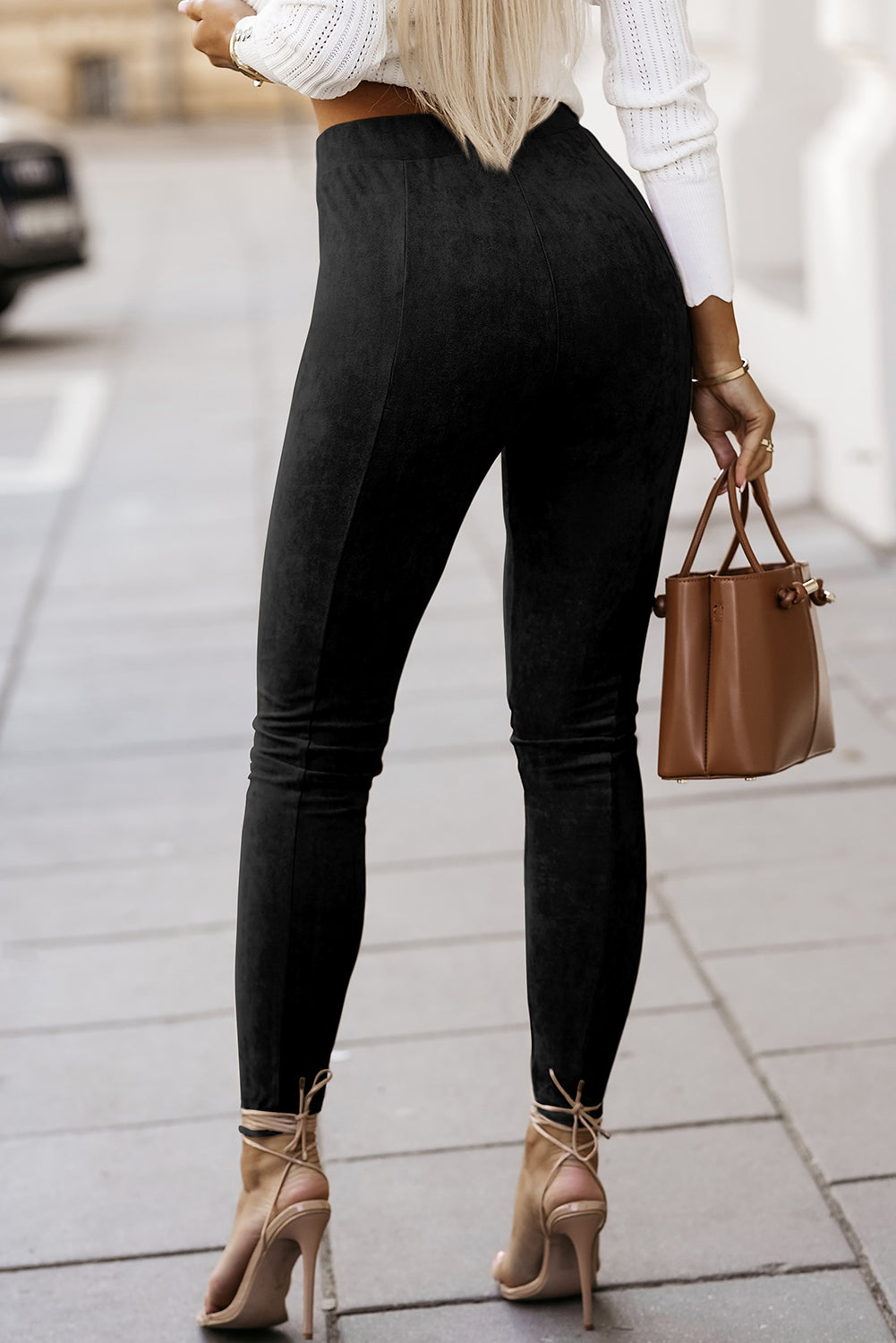 High Waist Faux Suede Skinny Leggings