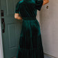 Velvet Short Sleeve Shirred Waist Tiered Maxi Dress