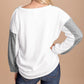 Button Decor Exposed Seam Color Block Top