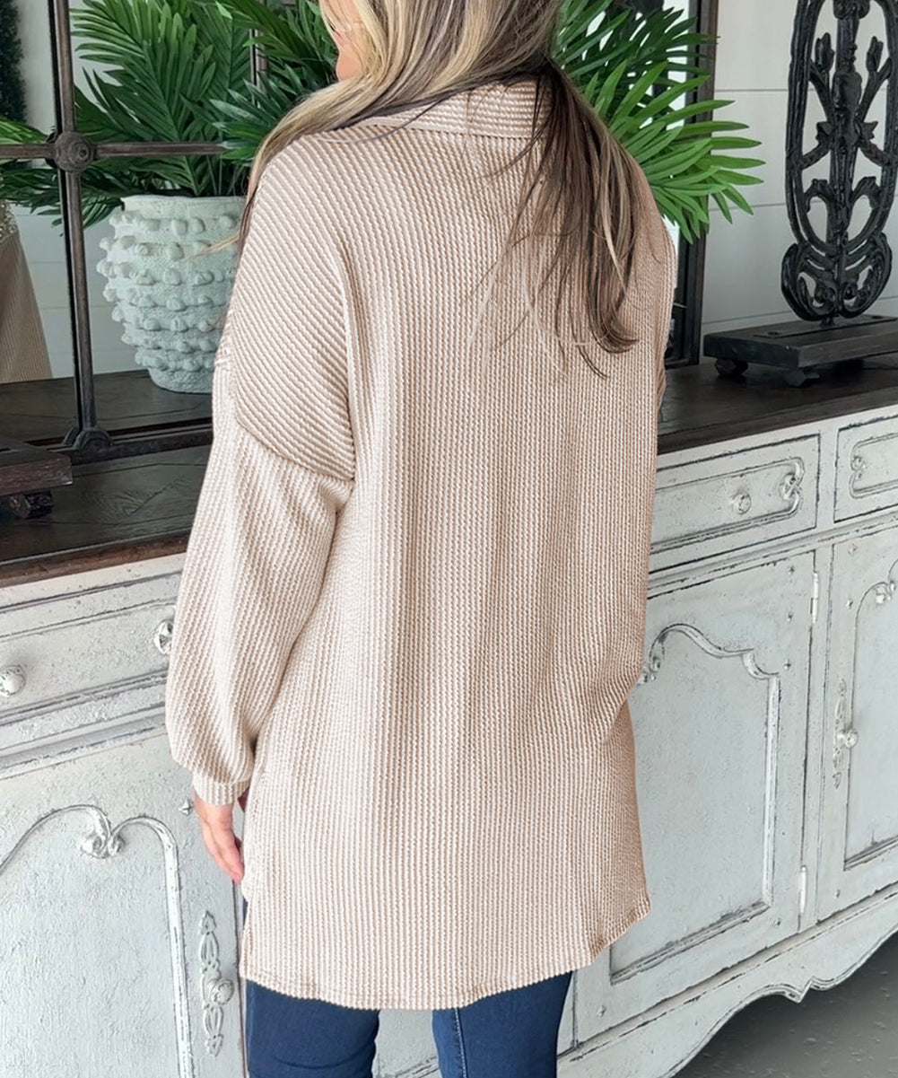 Sequin Patch Chest Pocket Corded Shacket