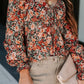 Floral Flounce Sleeve Front Tie Sweetheart Neck Blouse