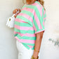 Stripe Colorblock Cuffed Sleeve Loose Tee