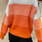 Color Block Drop Shoulder Ribbed Trim Sweater