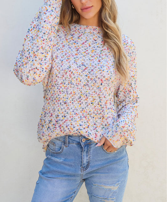 Confetti Knit Popcorn Sweater Top