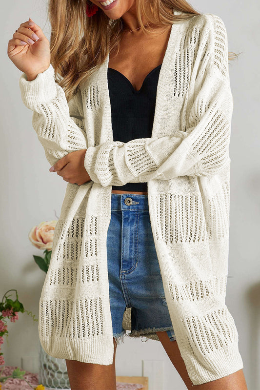 Solid Color Lightweight Open Knit Tunic Cardigan