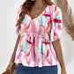 Abstract Print Puff Sleeve Peplum Top