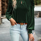 Mock Neck Puff Sleeve Velvet Blouse