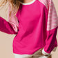 Striped Patchwork Crew Neck Raglan Sleeve Top