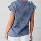 Acid Wash Pearl Embellishments O-neck Denim Top